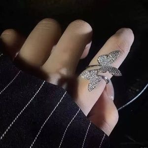S925 sterling silver cubic zirconia butterfly adjustable ring
